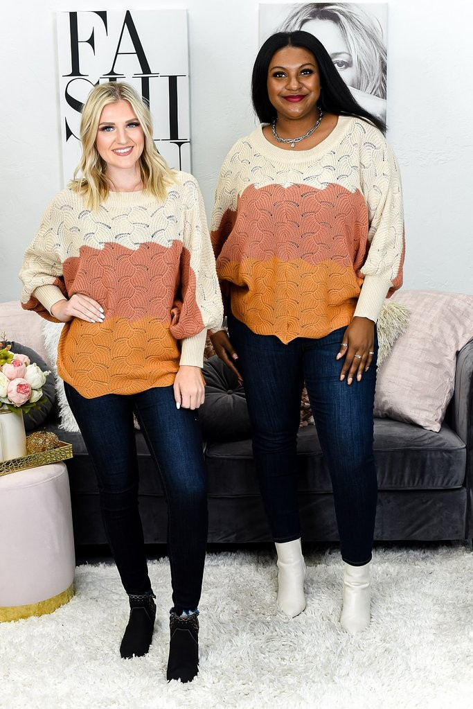 On The Horizon Natural/Brick Knitted Top - T1569NA | Tee for the Soul