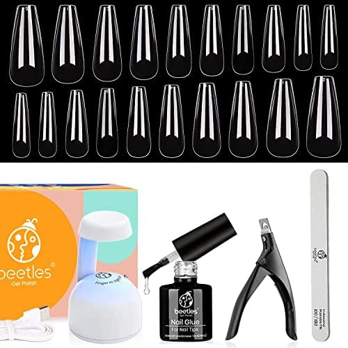 Amazon.com : Beetles Coffin Nail Tips Nail Gel Kit, 2 In 1 Nail Gel Base Coat with Long False Nai... | Amazon (US)