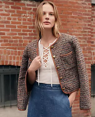 Weekend Collection Tweed Crew Neck Jacket | Ann Taylor