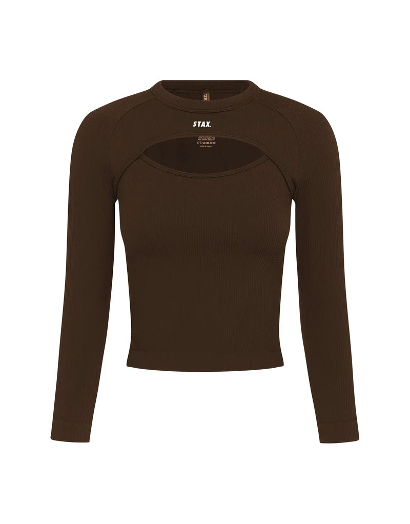 STAX. Premium Seamless V5.1 (Favourites) Cut Out Long Sleeve Lounge - Bark (Dark Brown) | STAX.