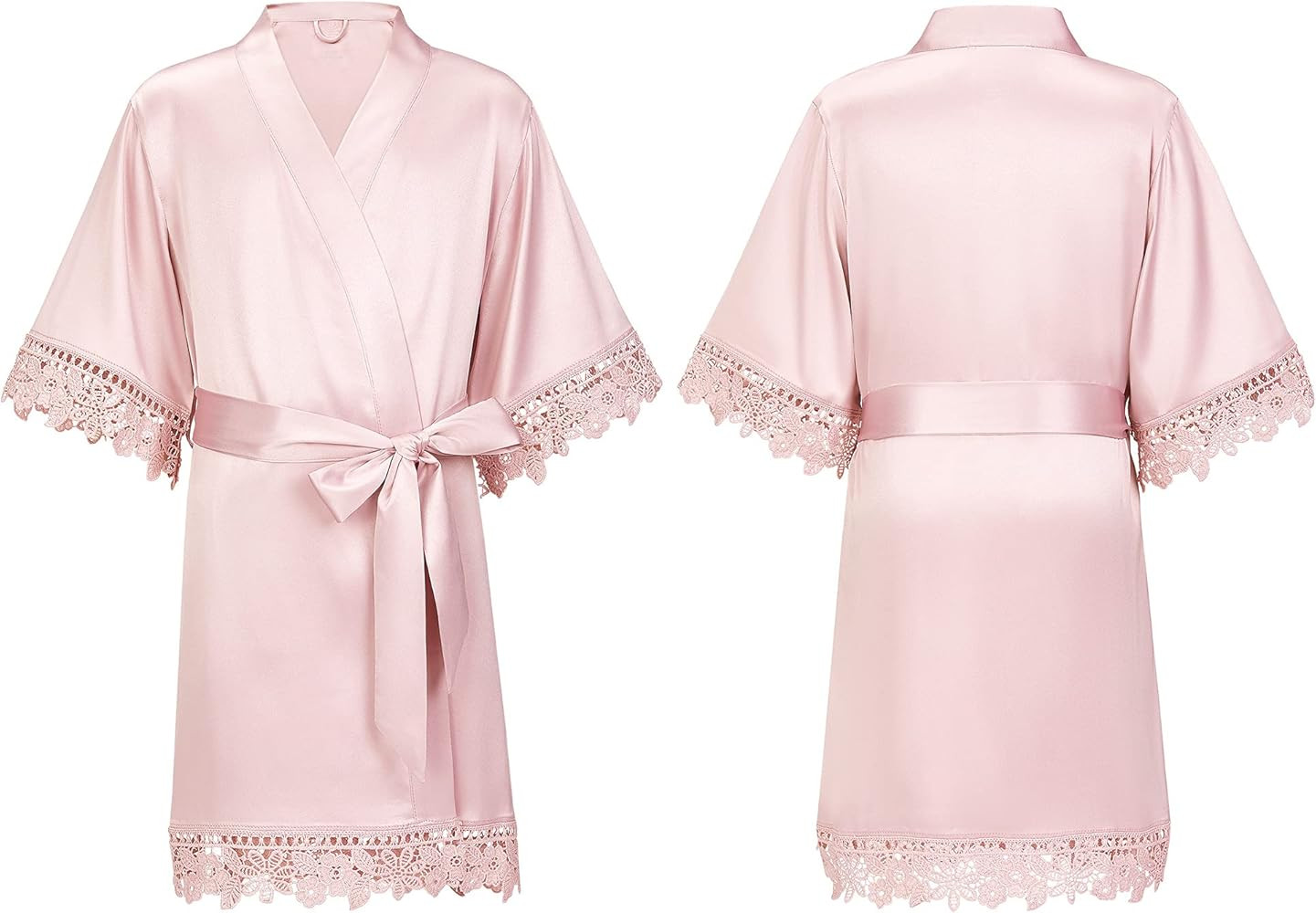 AW BRIDAL Girls' Satin Kimono Robe Flower Girl Bathrobe Kids' Silk Nightgown with Lace Trim for S... | Amazon (US)