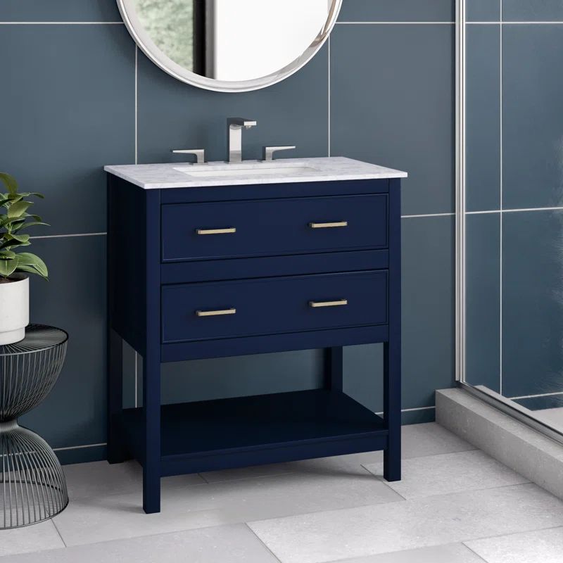 Bardhyl 30'' Free Standing Single Bathroom Vanity with Engineered Marble Top | Wayfair North America