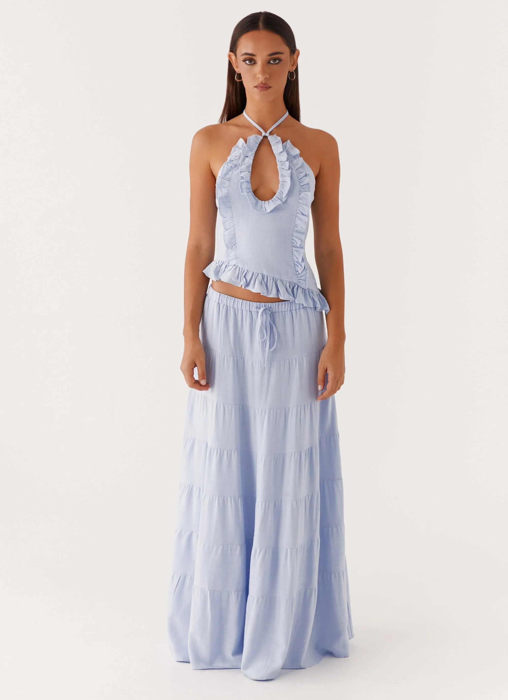 Mariella Linen Maxi Skirt - Blue | Peppermayo (Global)