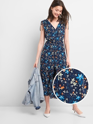 Gap Womens Floral Tiered Midi Dress Navy Size S Tall | Gap US