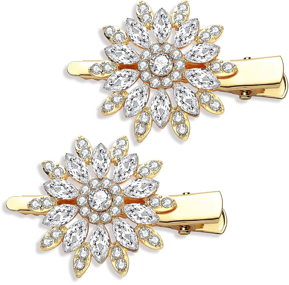 Crystal Hair Clips Large Sparkle Rhinestone Flower Design Alligator Metal Clip Non-Slip Floral Du... | Amazon (CA)