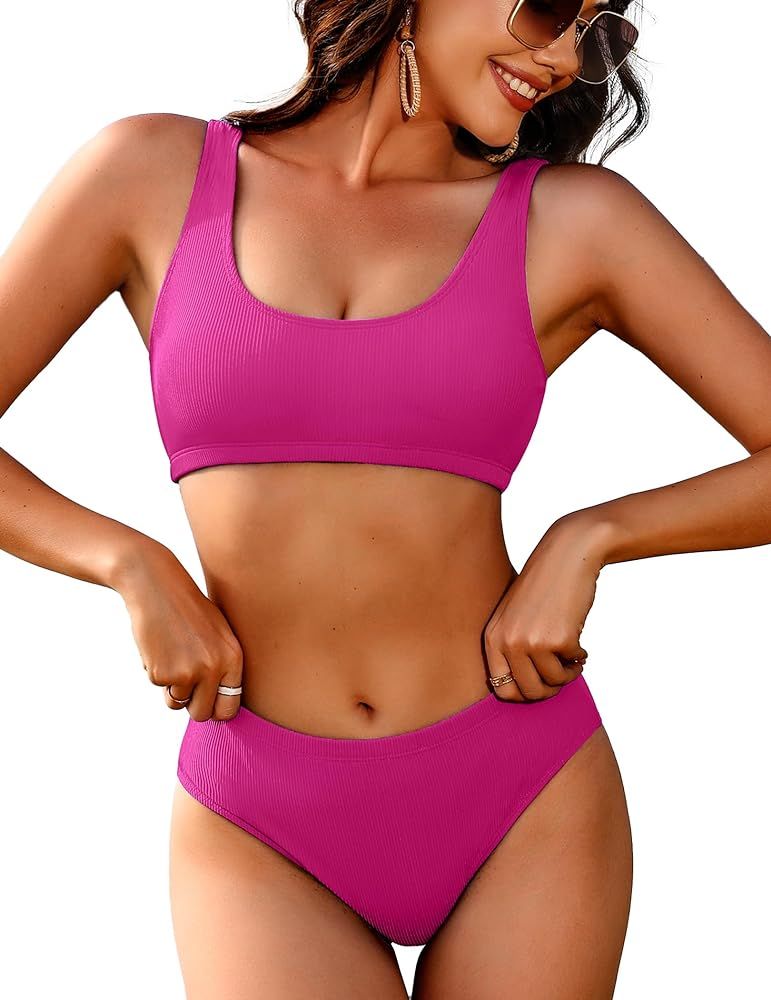 Amazon.com: AI'MAGE Women's High Waisted Bikini Sets Two Piece Maternity Swimsuit Ribbed Bikini C... | Amazon (US)