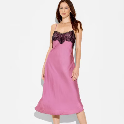 Women's Lace Trim Satin Midi A-Line Dress - Wild Fable™ Mauve XXS | Target