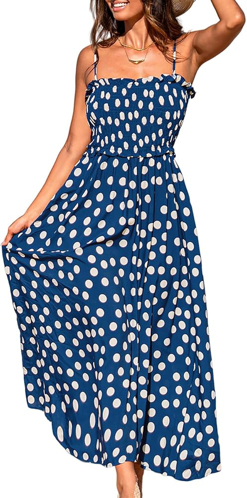 CUPSHE Women's Maxi Dress Ditsy Floral Smocked Summer Sundress Sleeveless Ruffled Spaghetti Strap... | Amazon (US)