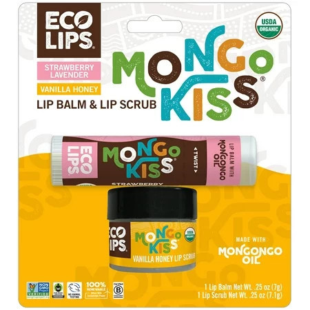 Eco Lips Mongo Kiss Organic Strawberry Lavender Lip Balm & Vanilla Honey Lip Scrub Combo Blister Pack, 2-piece | Walmart (US)