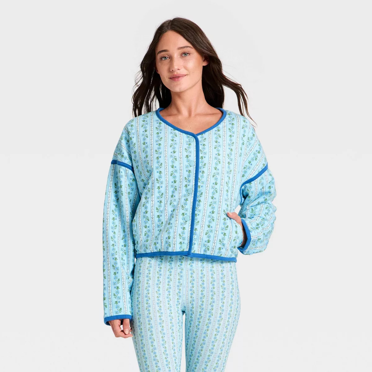 Women's Quilted Floral Jacket - JoyLab™ Blue XXL | Target