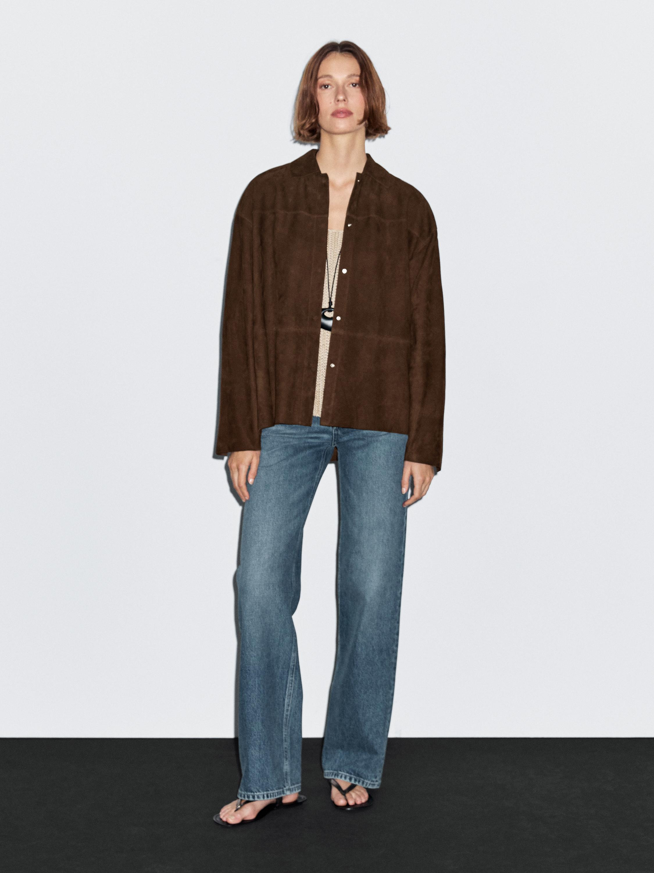Suede leather overshirt | Massimo Dutti US