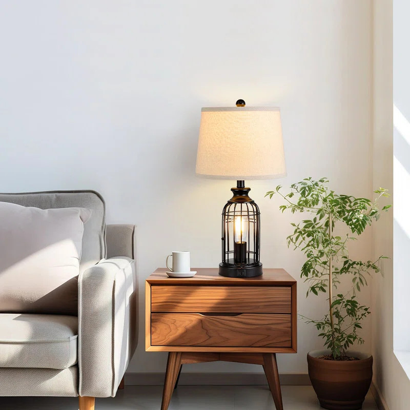 Jeadon Metal Bird Cage, 3 Way Dimmable, Night Light Table Lamps with USB Port | Wayfair North America