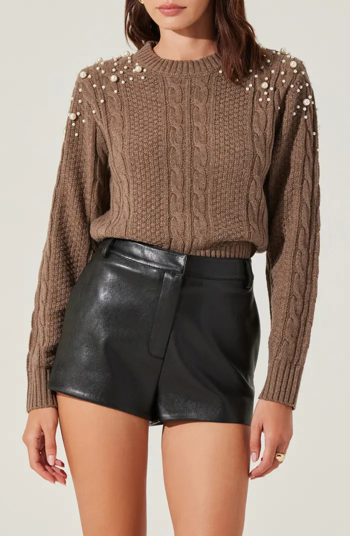 Imitation Pearl Detail Cable Sweater | Nordstrom