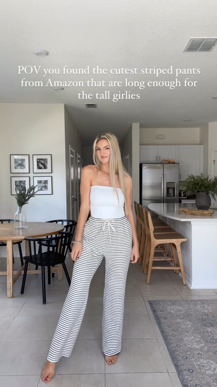 Comfy pants from Amazon that come in two lengths! They're a thicker terry cloth material. They have pockets and an adjustable drawstring. 

Striped pants- Wearing a size medium. 31” inseam. 
Tube top- size small.

They would be so cute with a sweatshirt and uggs or birks!

Amazon finds, Amazon outfits, mom style, comfy outfit, fall fashion, stripes, wide leg flare pants, lounge pants


#LTKSaleAlert #LTKStyleTip #LTKFindsUnder50