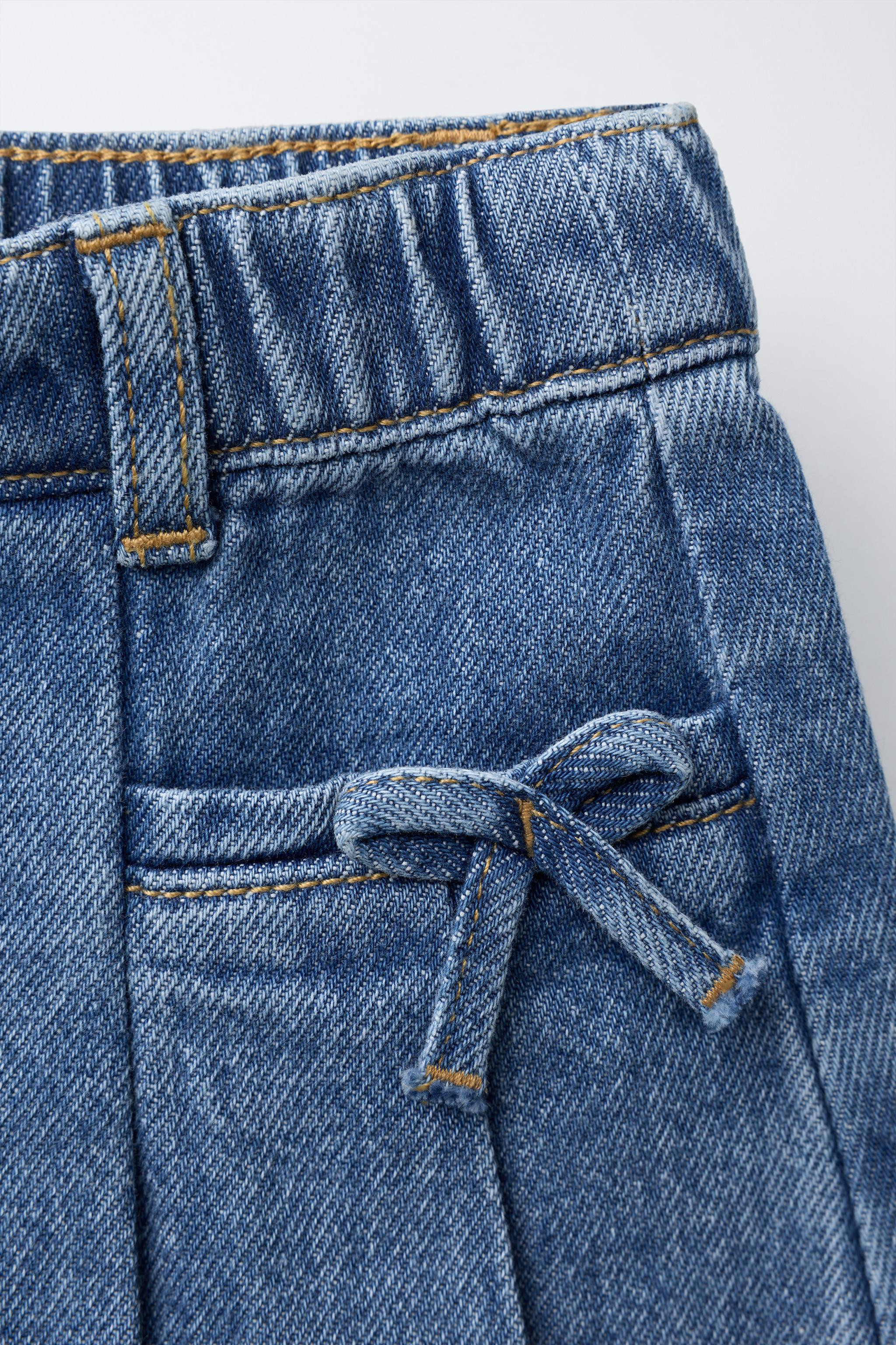 PLEATED DENIM SKIRT WITH BOWS | Zara US