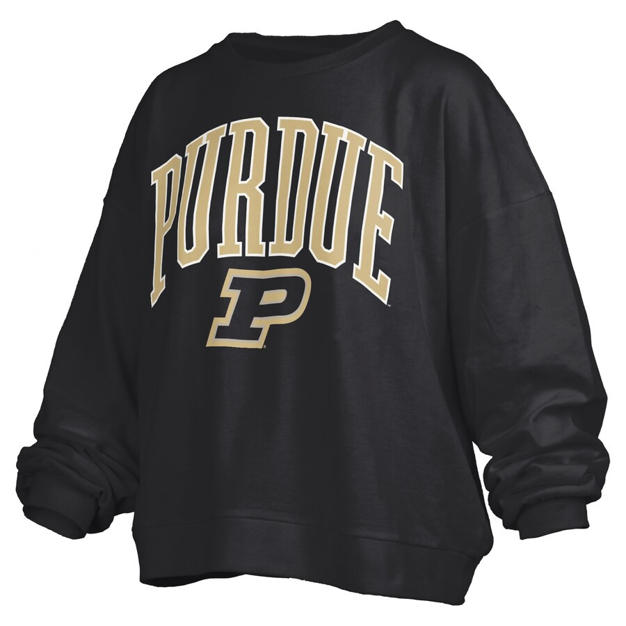 Purdue Boilermakers Pressbox Women's Janise Arch Over Logo Waist Length Oversized Pullover Sweats... | Fanatics