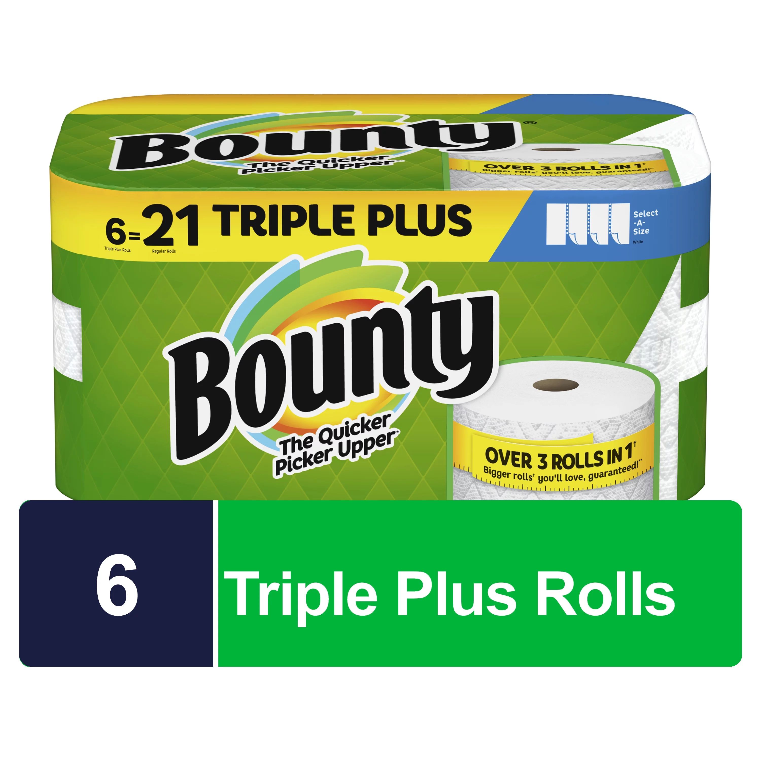 Bounty Select-A-Size Paper Towels, Triple Plus Rolls, White, 158 Sheets Per Roll, 6 Count | Walmart (US)