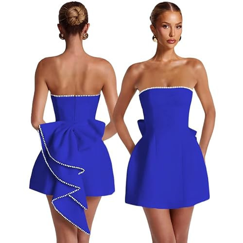 MQOBG Cute Pearl Homecoming Dresses with Bow Royal Blue Bridal Dress 6 | Amazon (US)