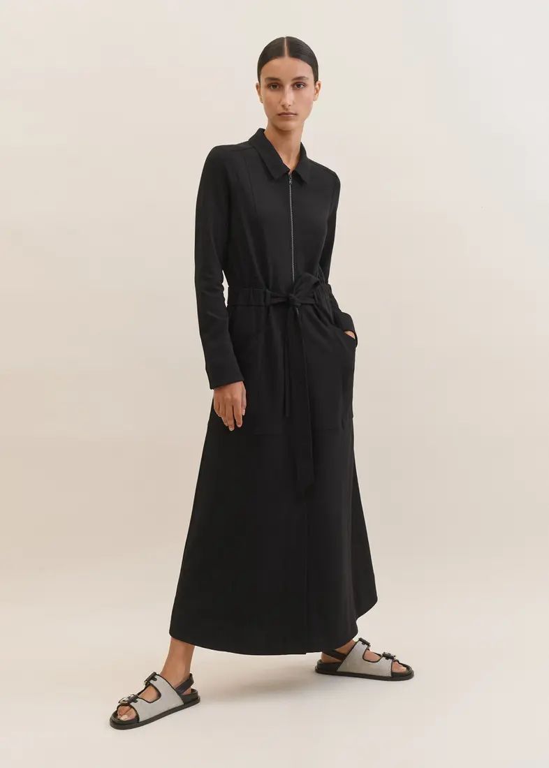 Ponte Long Sleeve Shirt Collar Maxi Dress + Belt | ME + EM
