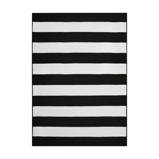 Better Homes & Gardens 7' X 10' Black and White Striped Outdoor Rug | Walmart (US)