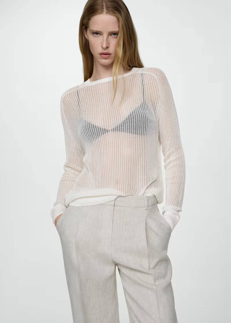 Semi-transparent knitted sweater -  Women | Mango USA | MANGO (US)