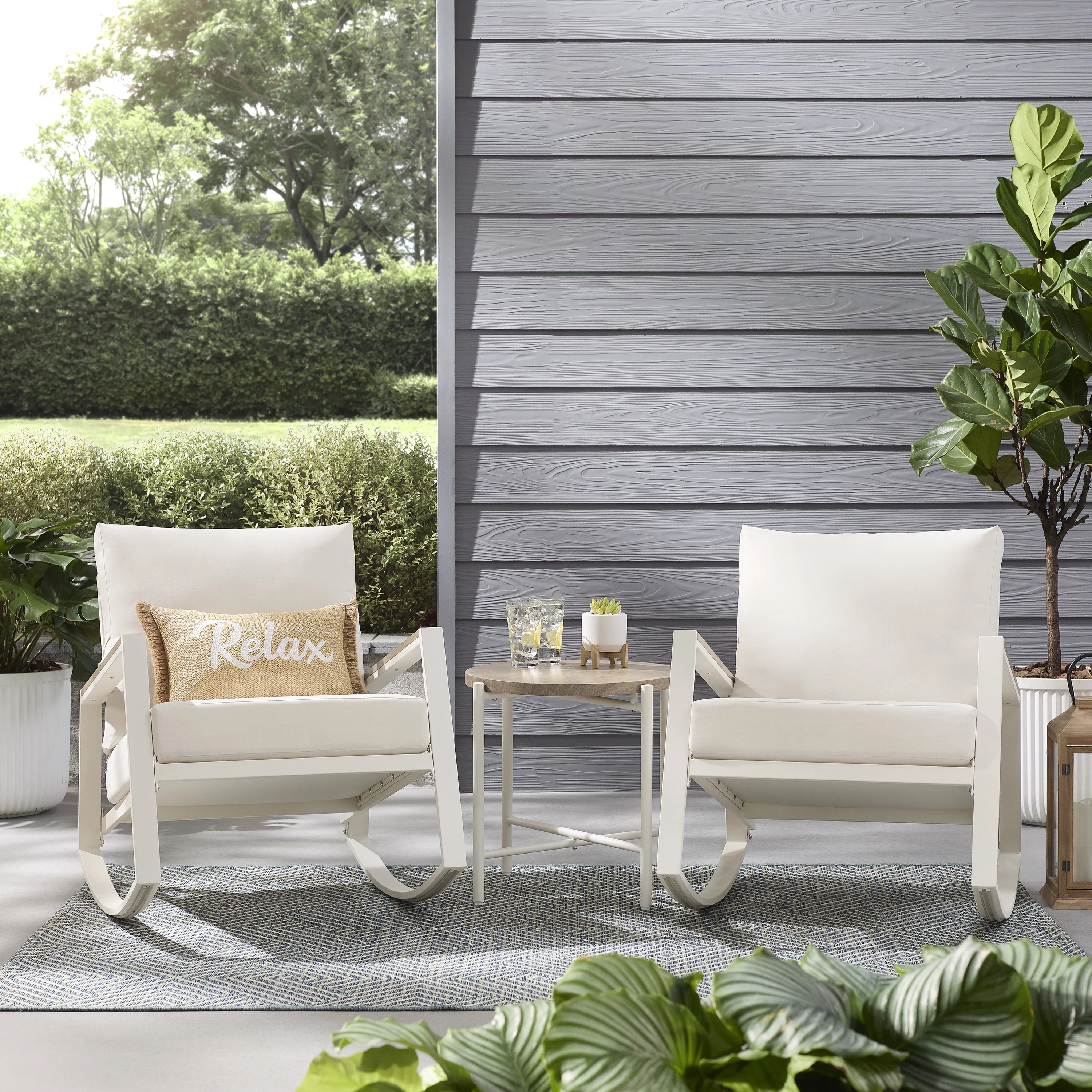 Mainstays Westmont 3-Piece Outdoor Rocker Set, White | Walmart (US)