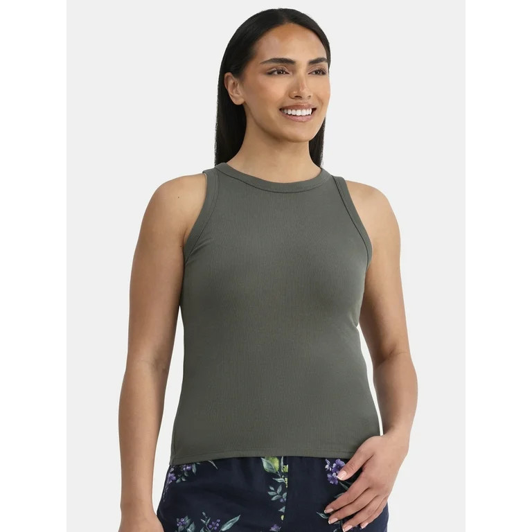 Time and Tru Women's High Neck Ribbed Tank Top, Sizes XS-XXXL | Walmart (US)