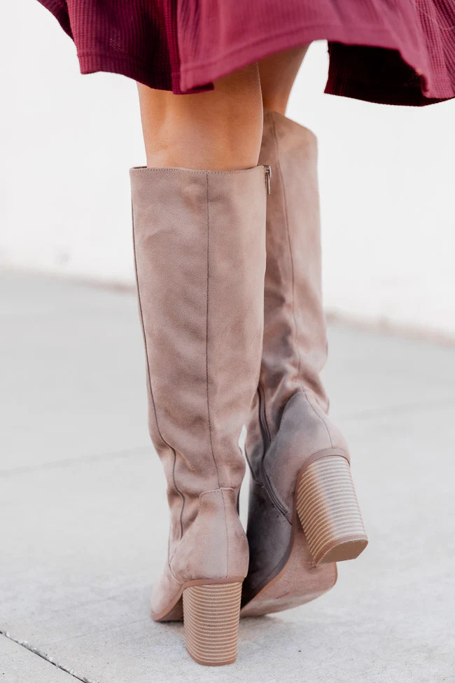 Susan Taupe Block Heel Tall Boots | Pink Lily