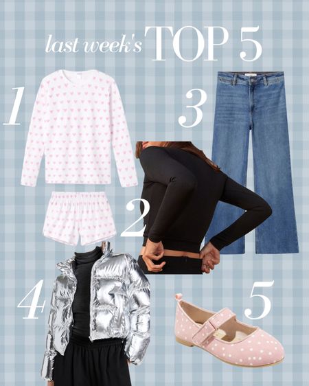 Last Week’s Top 5 best sellers! The Valentine’s Day pajamas your family needs, a chic black rashguard for wrangling the kids, major sale on these favorite culotte jeans, a metallic puffer great for skiing and the cutest under $15 flats from Target for girls!

#LTKsalealert #LTKunder50 #LTKkids