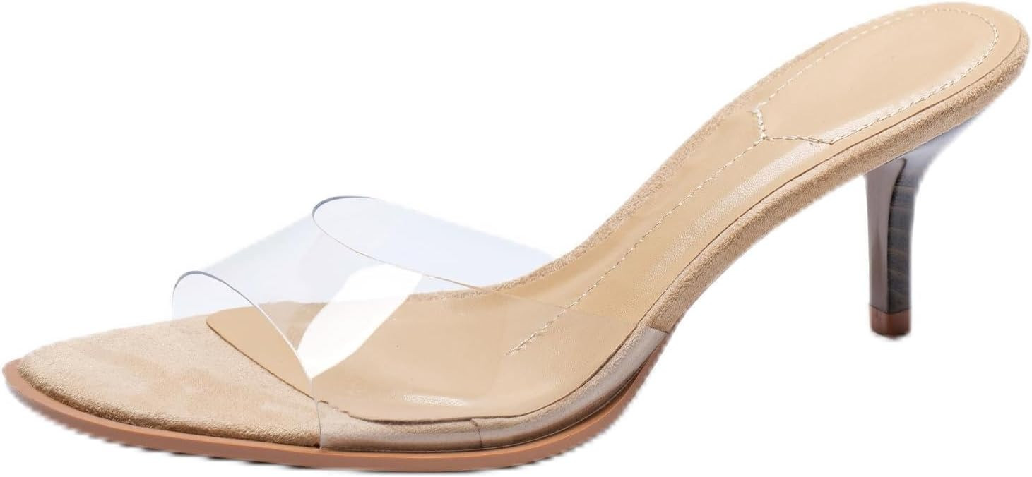 Women’s Brown Suede Heeled Sandals for Women Open Peep Toe Mule Pumps Slip On Dress Heels for P... | Amazon (US)