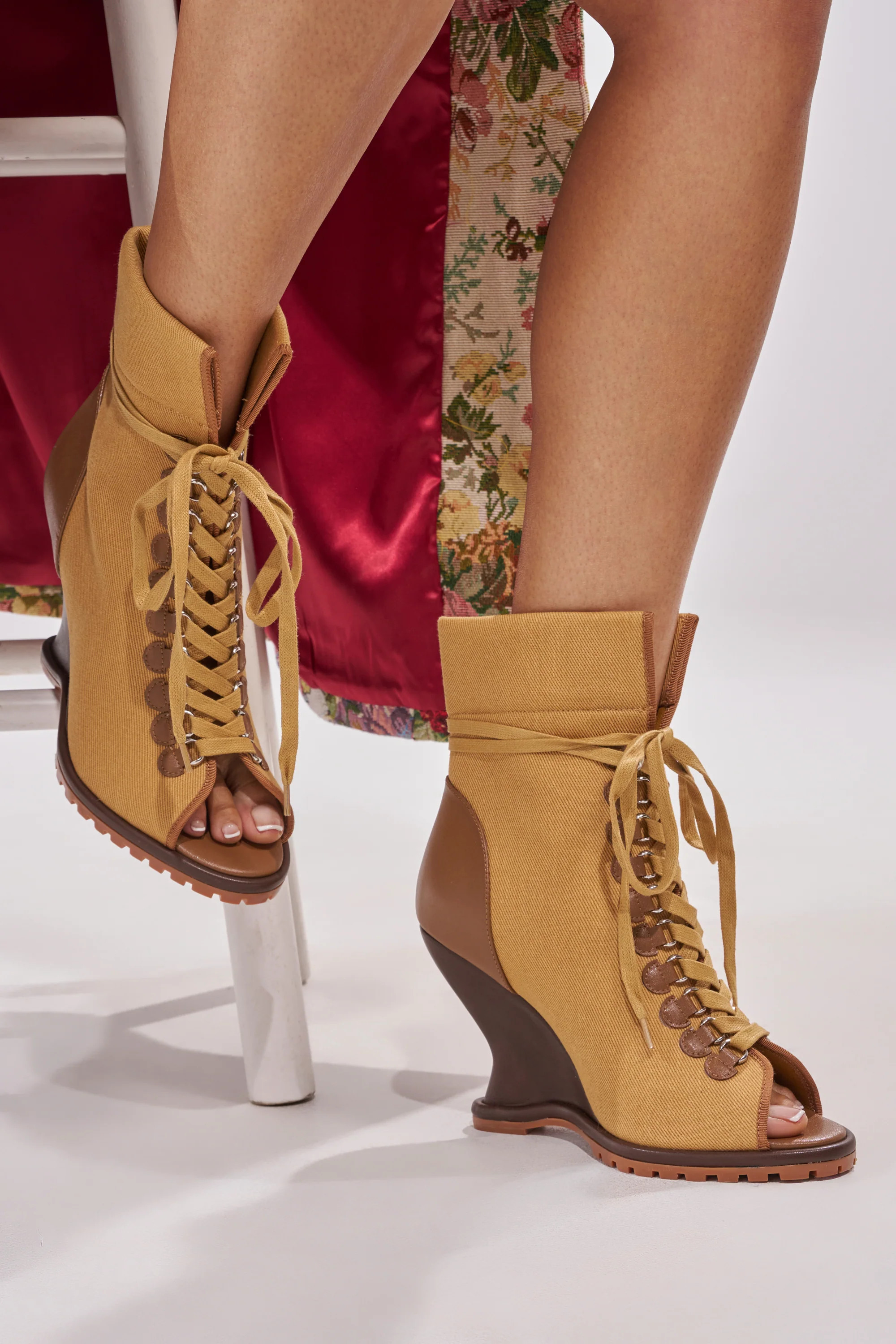 AZALEA WANG PINGREE BROWN OPEN TOE WEDGE BOOTIE | AKIRA