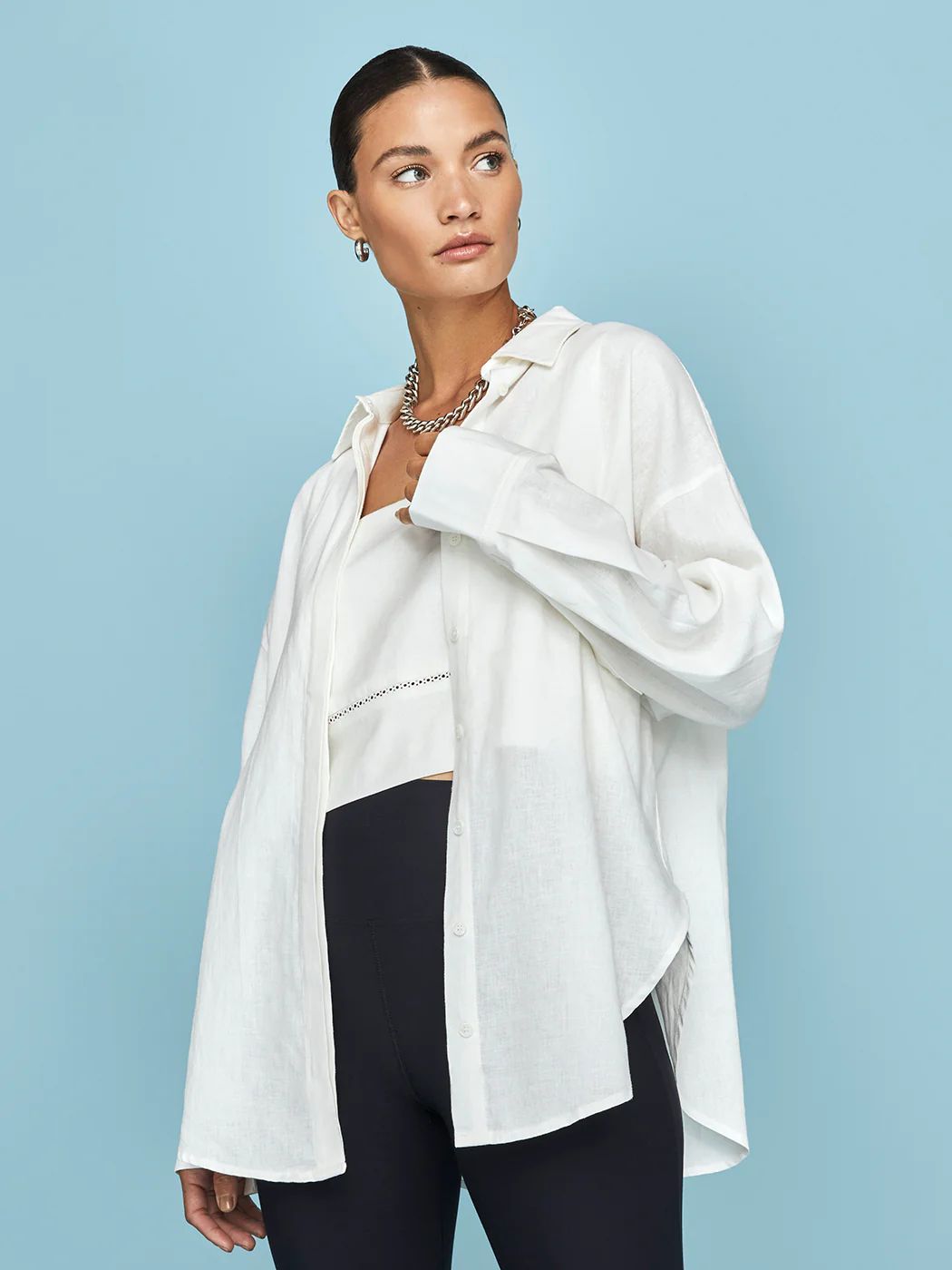 Linen Oversized Button Up Shirt | Carbon38