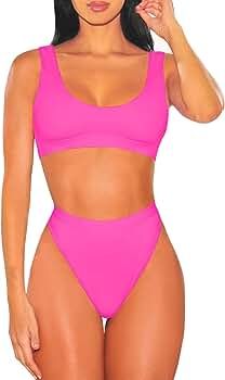 Pink Queen Women's Crop Top High Waisted Cheeky Bikini Set Two Piece Swimsuits | Amazon (US)