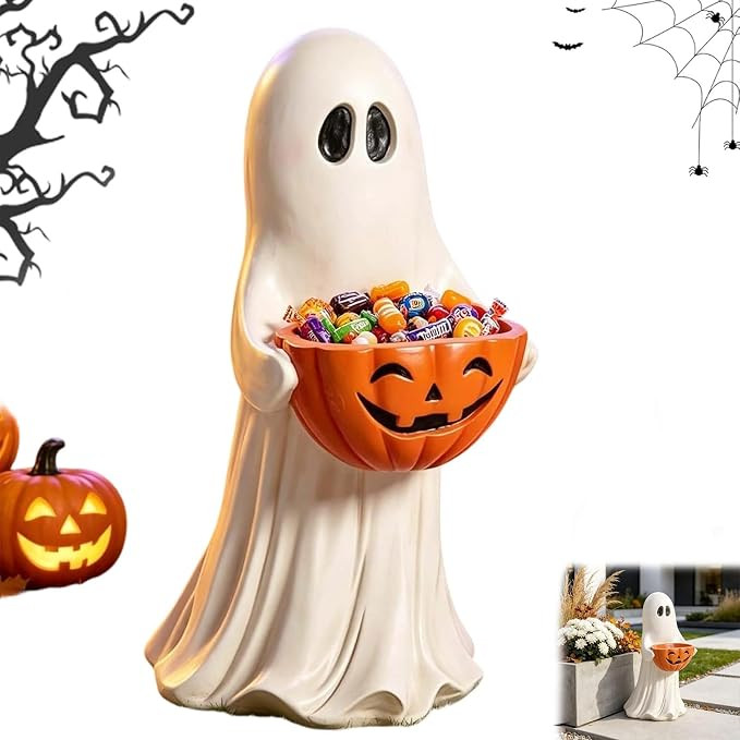 14 Inch Resin Ghost Statue with Pumpkin Candy Bowl, Funny Ghost Candy Holder, Ghosts Figurine Hal... | Amazon (US)