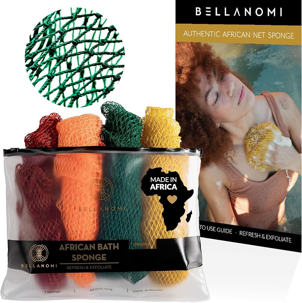 4 Piece African Exfoliating Net Sponge Long African Bath Sponge, Authentic Ethically Sourced from... | Amazon (US)