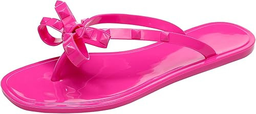 OMGard Studded Jelly Shoes for Womens Bow Flip Flops Jellies Sandals Flat Black Summer Beach Thon... | Amazon (US)