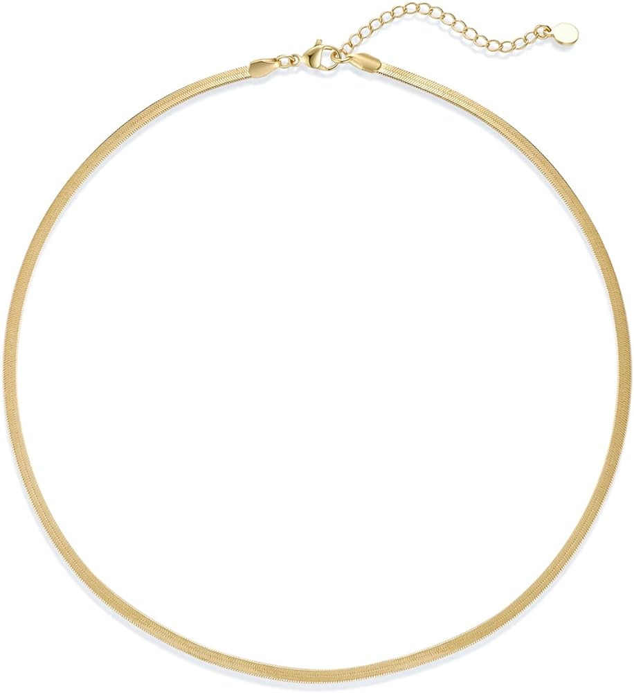 14K Gold Plated Dainty Choker Necklace for Women Girls | Snake Chain, Cuban Link, Paperclip, Ball... | Amazon (US)