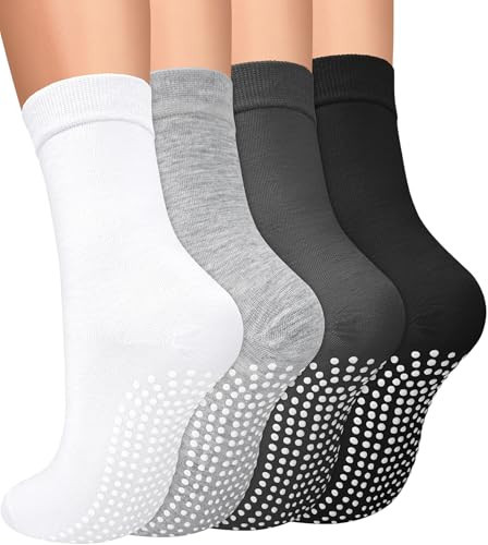 yeuG Non Slip Pilates Socks with Grips for Women, Grip Crew Socks for Yoga Ballet Barefoot Workout Anti Skid Athletic Socks | Amazon (US)