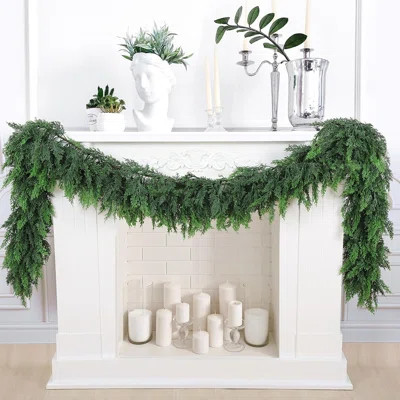 9 Ft Artificial Cedar Garlands, Faux Cypress Garland, Realistic Christmas Real Touch Greenery Pine Garland For Table, Mantle, Wall, Indoor, Outdoor Ch | Wayfair North America