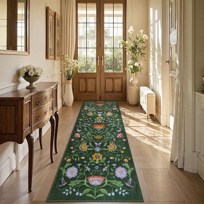 Collive Green Washable Runner Rug, Spring Boho Floral Kitchen Runners Rug for Hallways 2x8, Non S... | Amazon (US)