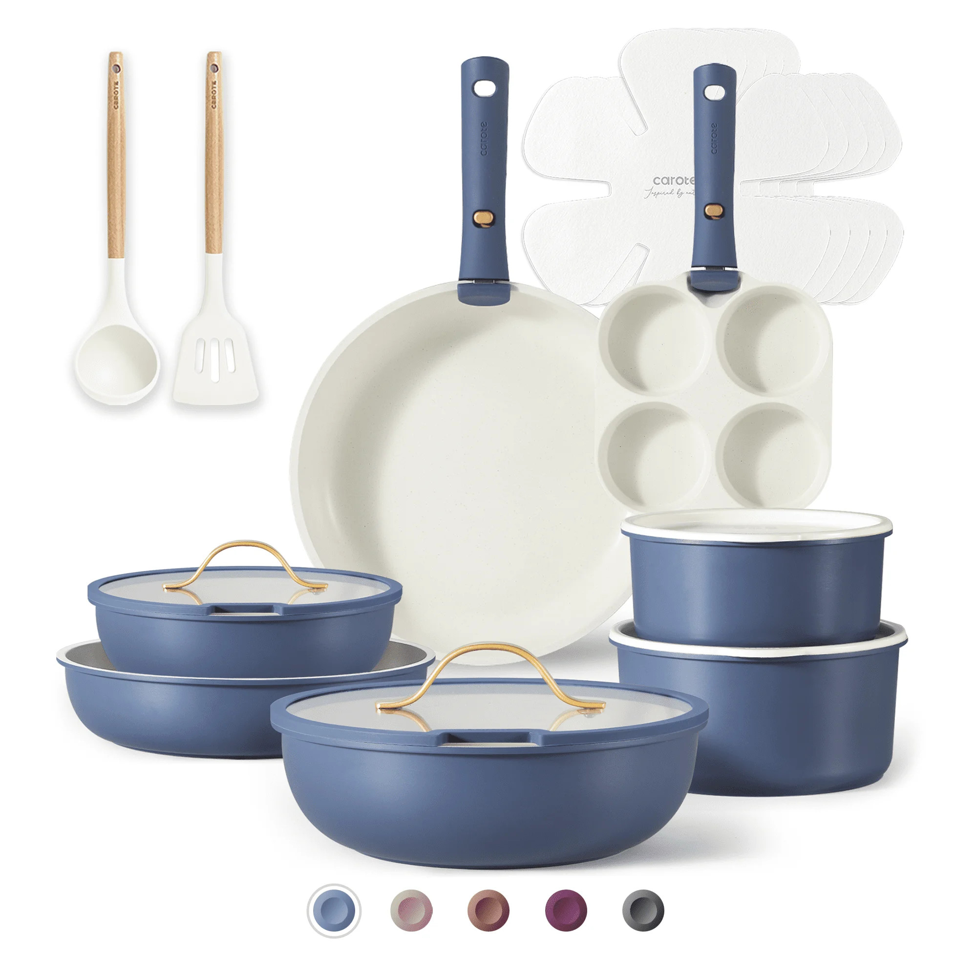 Carote 20 Pcs Nonstick Cookware Sets, Pots and Pans Set with Detachable Handle, Prussian Blue | Walmart (US)