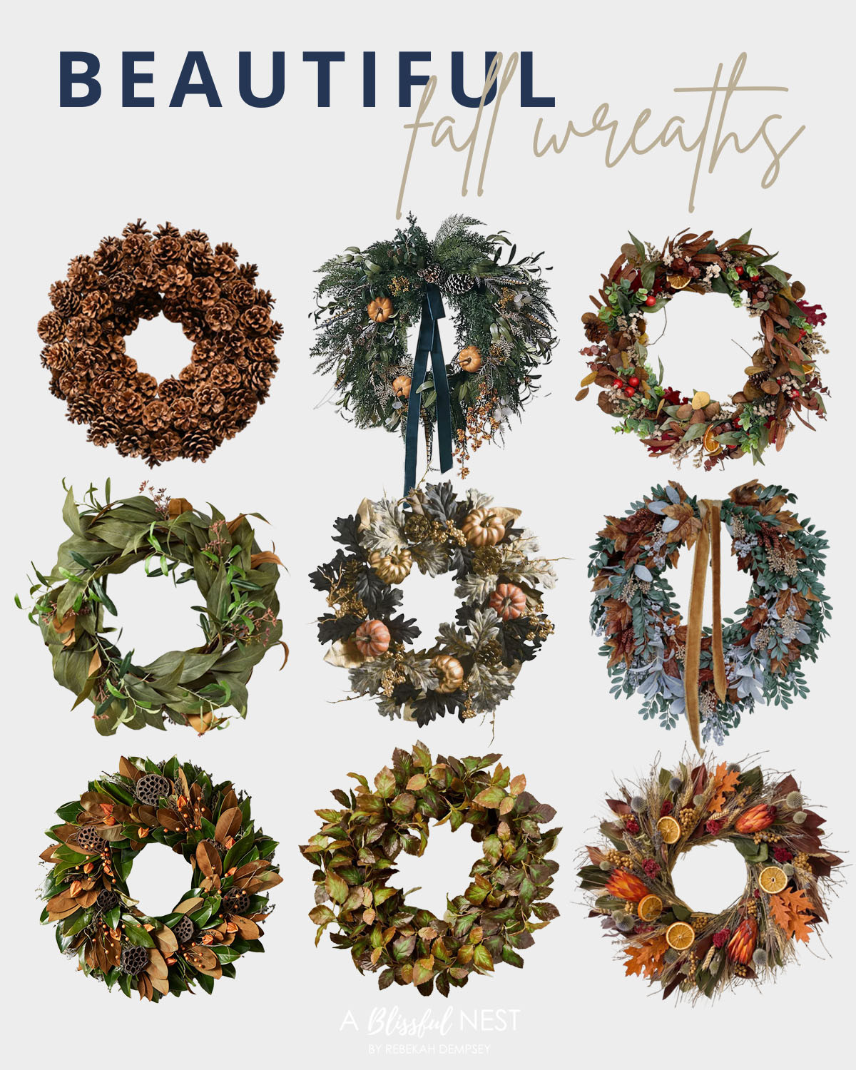 Give your entryway a cozy fall refresh with one of these beautiful wreaths. Tap to shop!

Pinecone wreath, pine and pumpkin wreath, dried floral wreath, eucalyptus wreath, pumpkin and pinecone wreath, ribboned foliage wreath, magnolia and seed pod wreath, autumn leaf wreath, and dried citrus and wheat wreath. 

 #LTKSeasonal #LTKHome