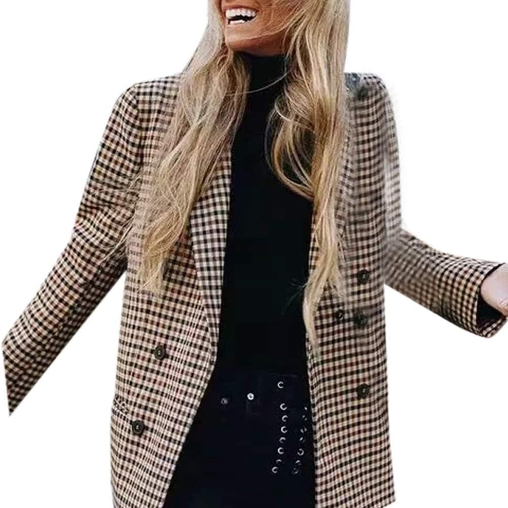 Fashion Women Plaid Blazer Coat Retro Stripe Print Button Shoulder Pads Suit Coats Sunmoot | Amazon (US)