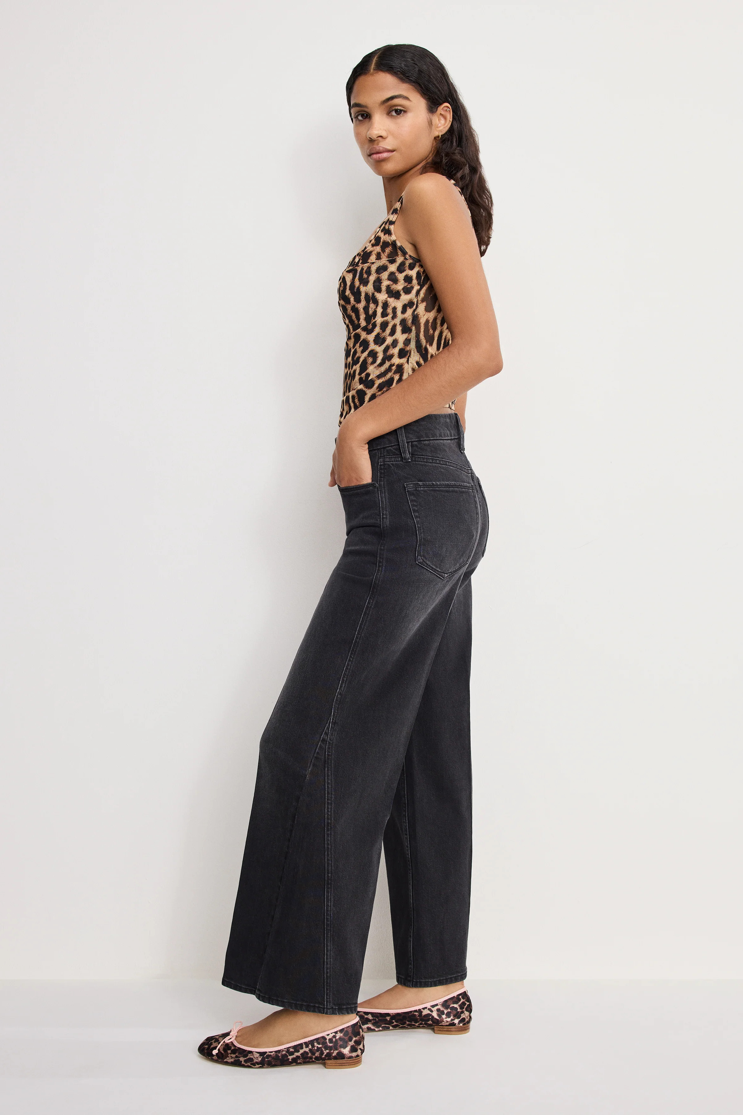 GOOD SKATE CROPPED WIDE JEANS | BLACK407 | Good American