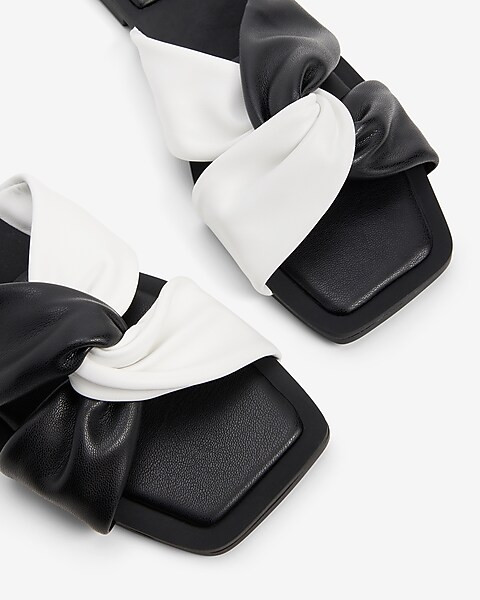 Black & White Twist Strap Flat Sandals | Express