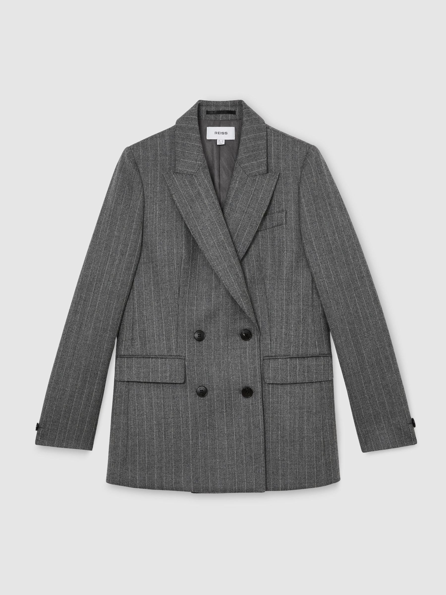 Reiss Wool Double-Breasted Pinstripe Blazer in Grey - REISS | Reiss UK