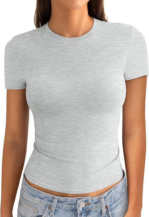 EasyGala Womens Cotton Crew Neck Short Sleeve Shirts Summer Top Trendy Fitted Crop Tops Basic Goi... | Amazon (US)