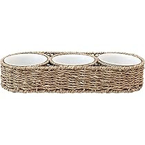 Creative Co-Op Hand-Woven Seagrass Basket with 6 oz. Ceramic Bowls, Set of 4 Tray, Natural, 4 | Amazon (US)