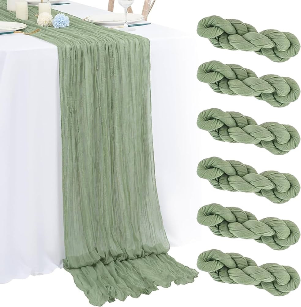 Sage Green Table Runner, 10Ft Green Cheesecloth Table Runner 6 Pack Cheese Cloth Table Runner Gau... | Amazon (US)