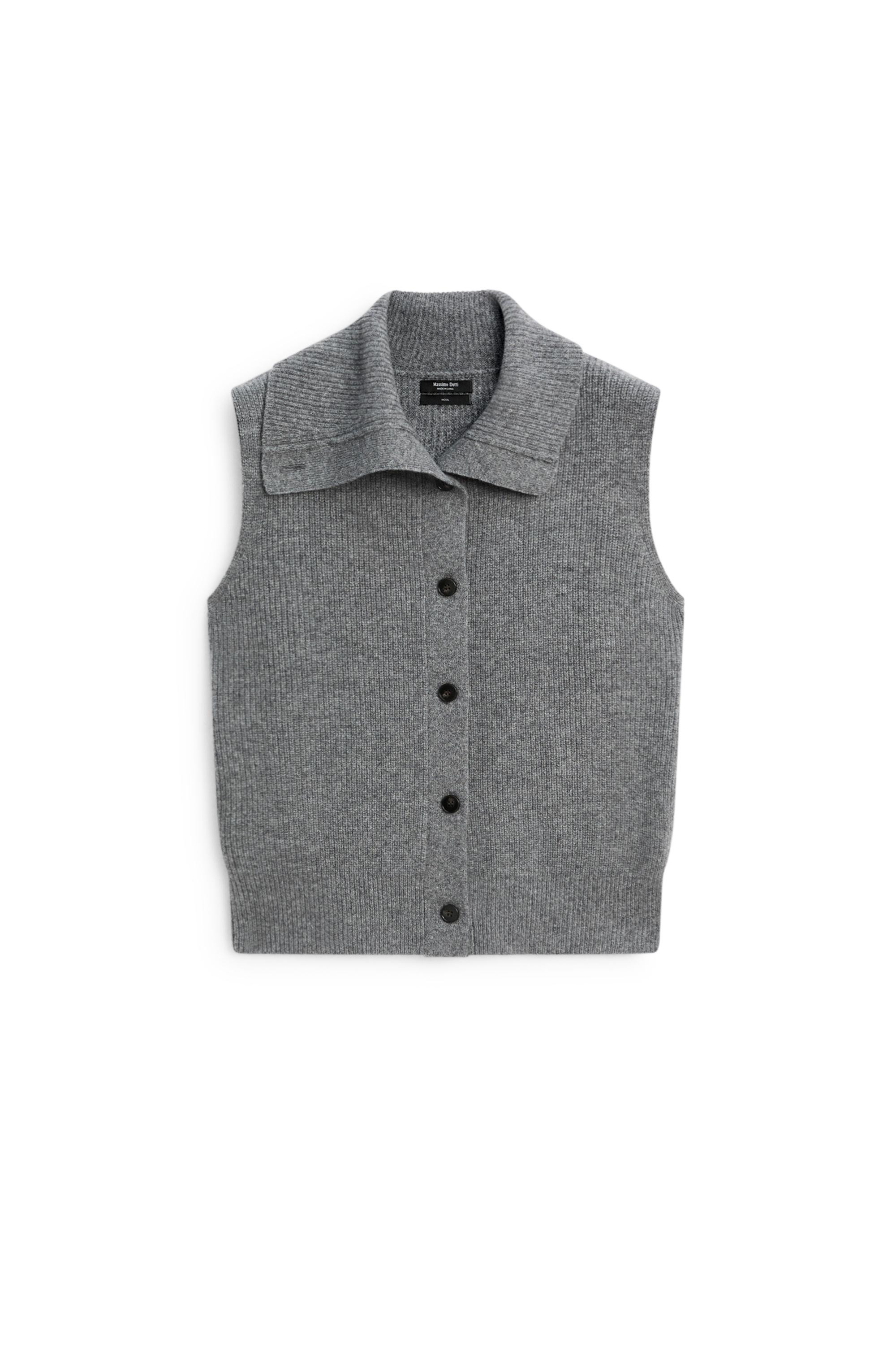 100% wool knit funnel neck gilet - DARK GREY | Massimo Dutti US